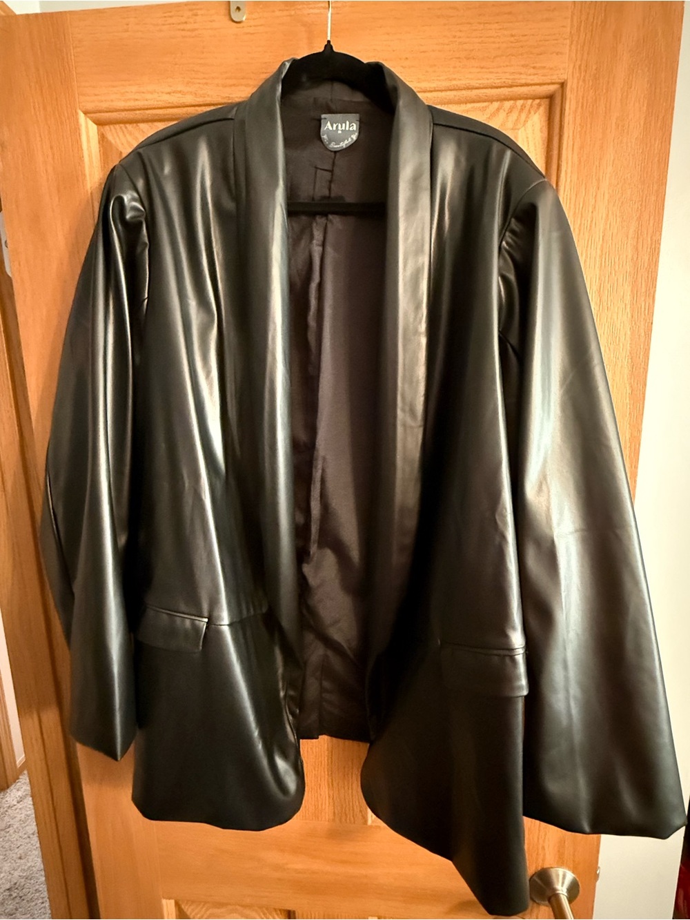 Arula Black Faux Leather Open-Front Blazer/Jacket